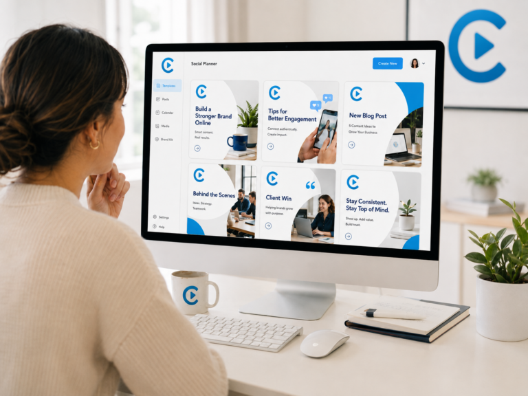 Create branded social media posts using reusable business templates